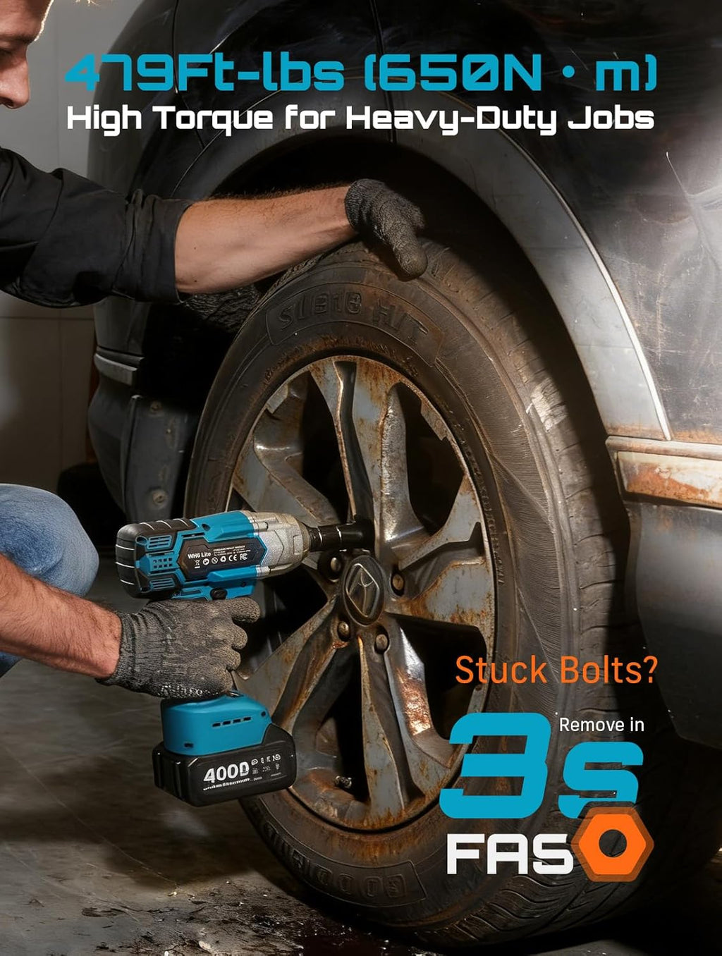 Seesii Cordless Impact Wrench 1/2 inch, High Torque 479 Ft-lbs(650Nm) Brushless Impact Gun,2500RPM w/2x4.0 Battery, 6 Sockets,8 Drill Bits, High Torque Power Impact Driver for Car Home,WH6 Lite