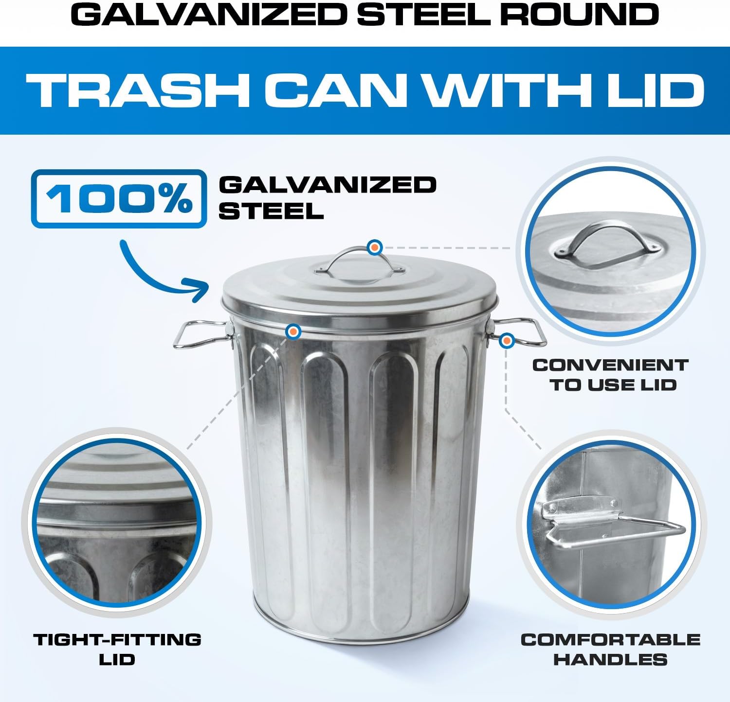 Plexon 5 Gallon Small Metal Trash Can with Lid Outdoor Galvanized Bucket with Lid 5 Gal Fireplace Ash Bucket for Wood Stove Storage Can for Dog Food Bird Seed Storage Container 6 Pack