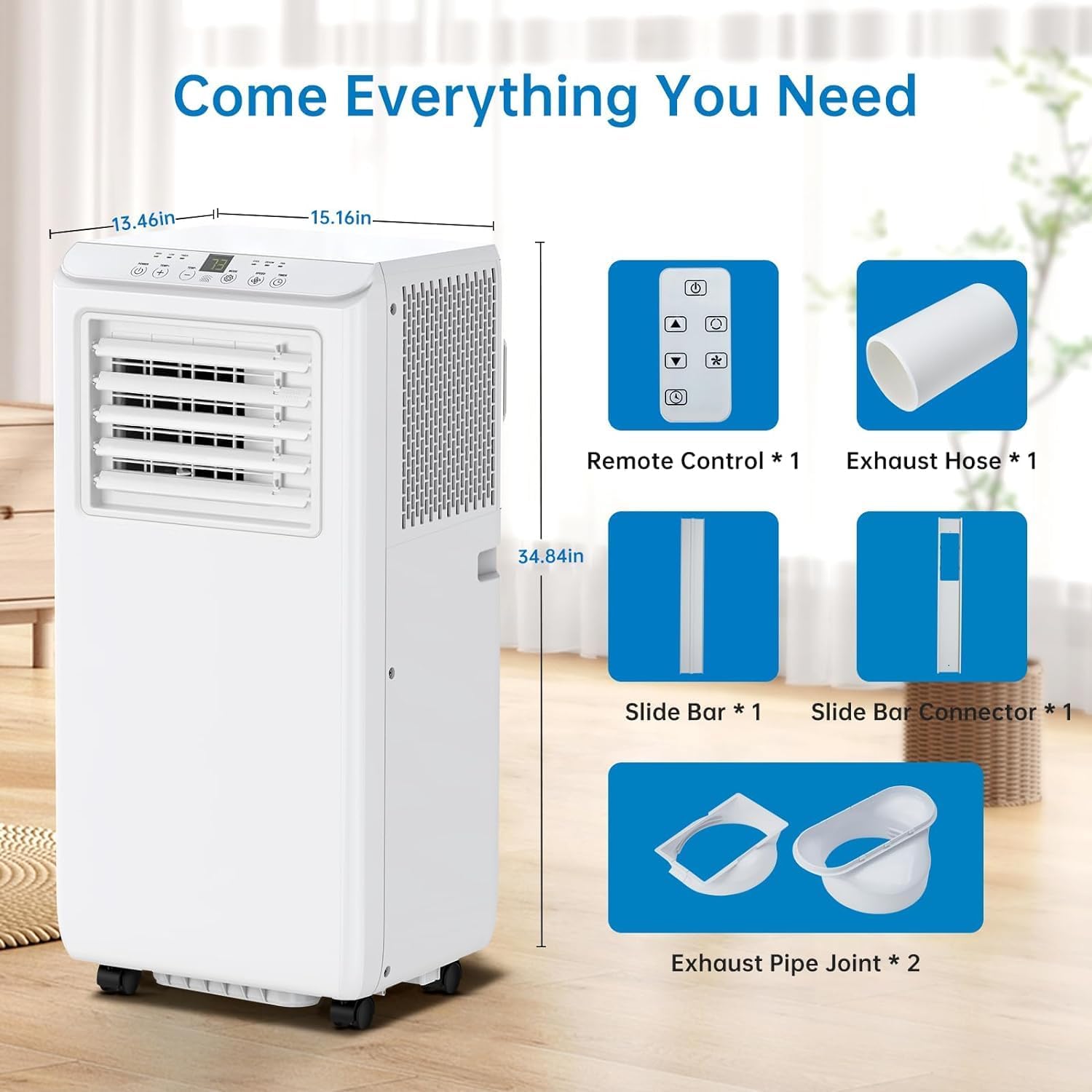 8000 BTUs Portable Air Conditioner with Cooling, Dehumidifier, Fan 3-IN-1 Indoor AC, 24H Timer, 2 Fan Speeds, Sleep Mode, Remote Control Included - Ideal for Home, Office, and Garage Use