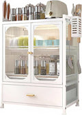 Kitchen Countertop with Drawers Dish Cabinet, Dish Rack,Dual Door Dustproof Multifunctional Kitchen Storage Cabinet Suitable for Kitchens and Restaurants (White)