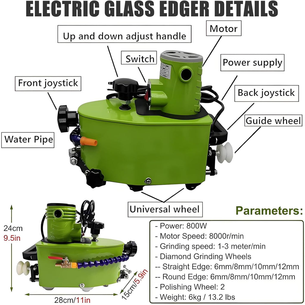 Electric Glass Edge Grinder With Cooling Water - Diamond Wheels Electric Small Glass Edging Machine For Glass/Ceramic/Marble, Portable & Easy To Used 8mm