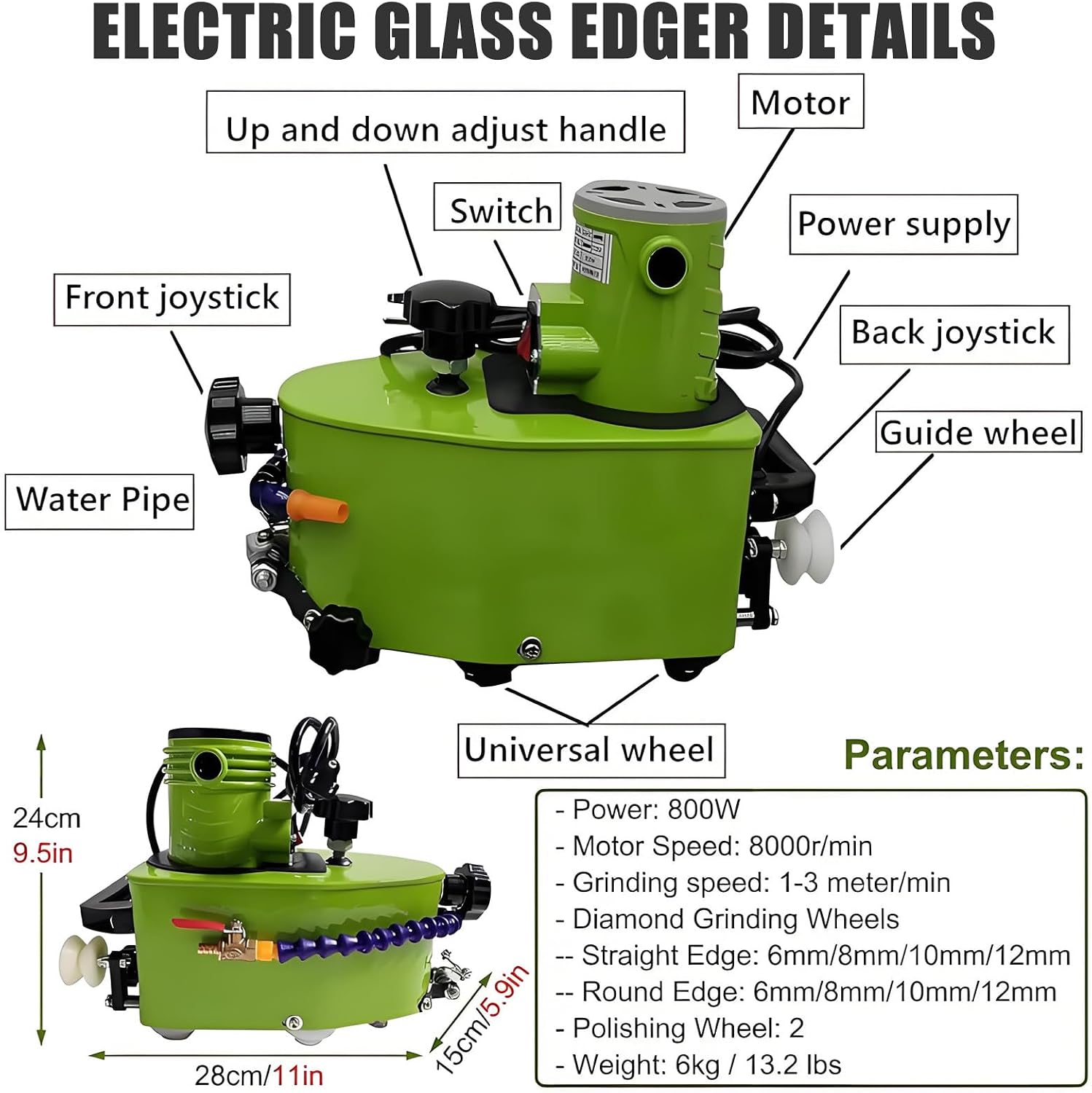 Electric Glass Edge Grinder With Cooling Water - Diamond Wheels Electric Small Glass Edging Machine For Glass/Ceramic/Marble, Portable & Easy To Used 8mm