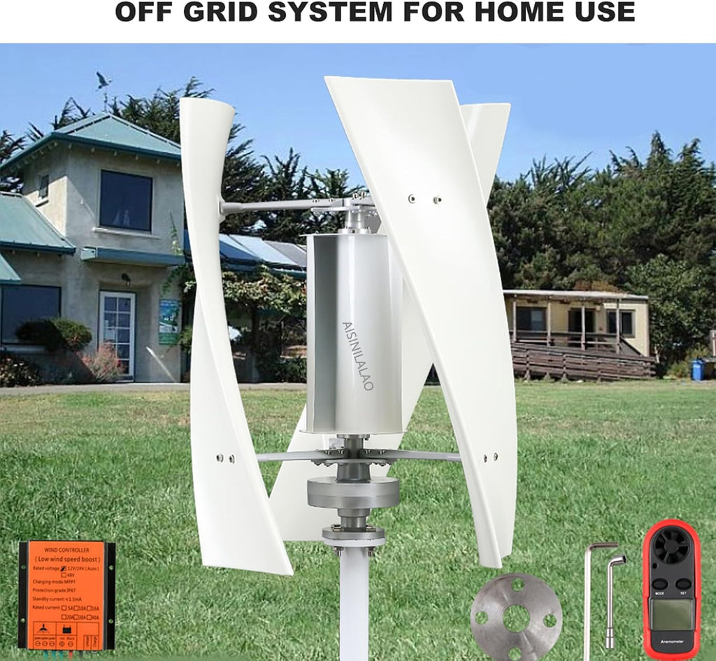 1000W-1500W Vertical Axis Wind Turbines Generator Kit, Noiseless Wind Turbine Generator with Mppt Controller for Home Camping(48V)