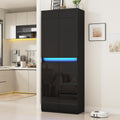 Furnify 71' Tall Pantry Storage Cabinet, Kitchen Pantry with High Gloss Doors, Modern Buffet Hutch Cabinet with Led Light and Adjustable Shelves for Dining Room, Living Room, Black