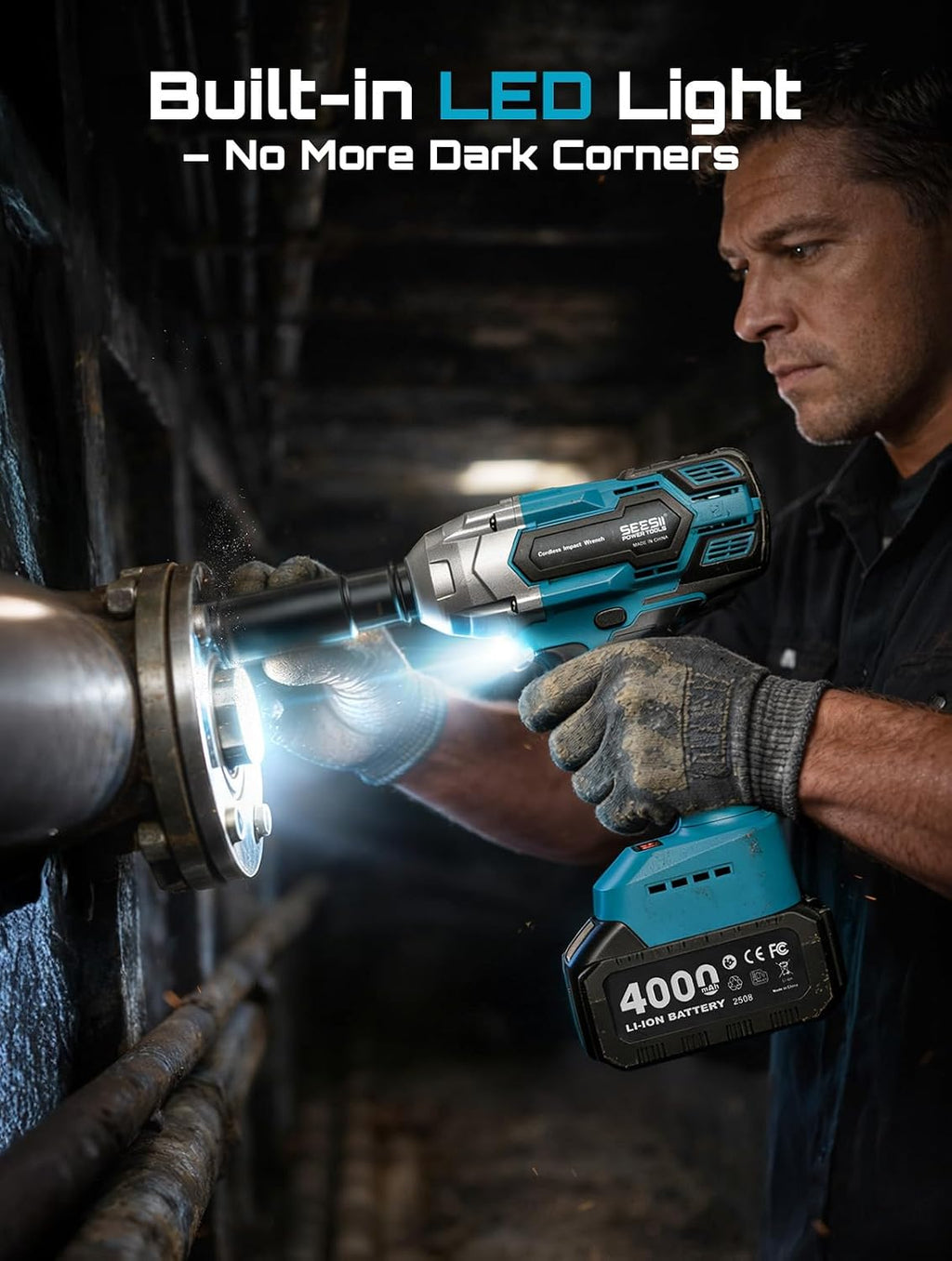 Seesii Cordless Impact Wrench 1/2 inch, High Torque 479 Ft-lbs(650Nm) Brushless Impact Gun,2500RPM w/2x4.0 Battery, 6 Sockets,8 Drill Bits, High Torque Power Impact Driver for Car Home,WH6 Lite