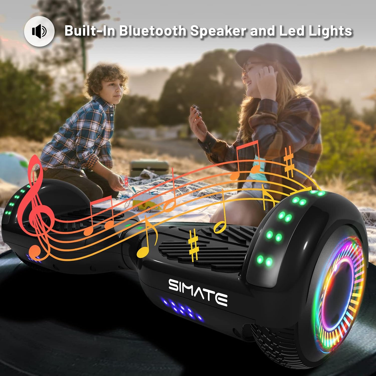 SIMATE Hoverboard, Bluetooth All Terrain Hover Boards with LED Lights and APP Control, Gifts for Kids Adults Girls Boys, for All Ages