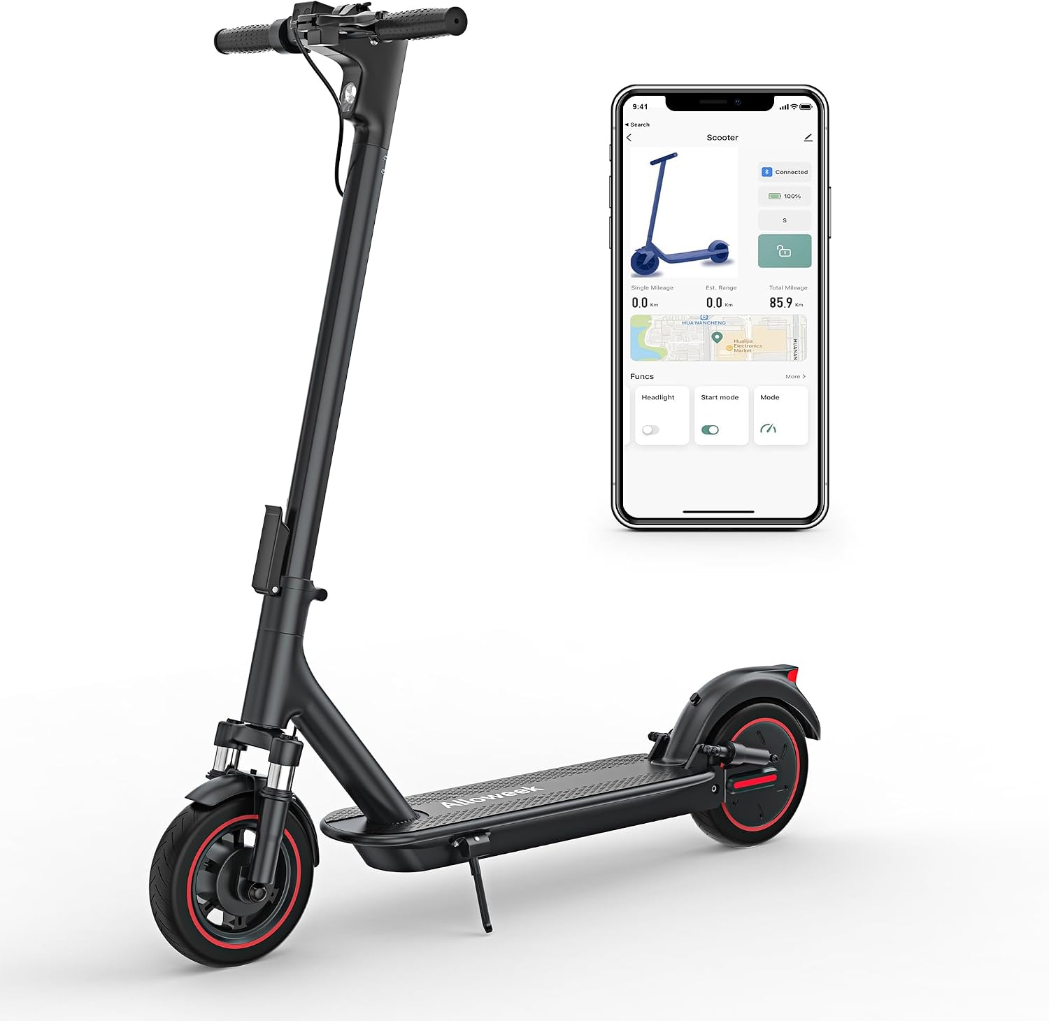 Alloweek Electric Scooter for Adults – 350W/500W Motor, 19 MPH/22Mph Top Speed, 21-52 Miles Range, 8.5'/10 inch Tires, Folding E-Scooter with Dual Suspension and Braking System, App Control