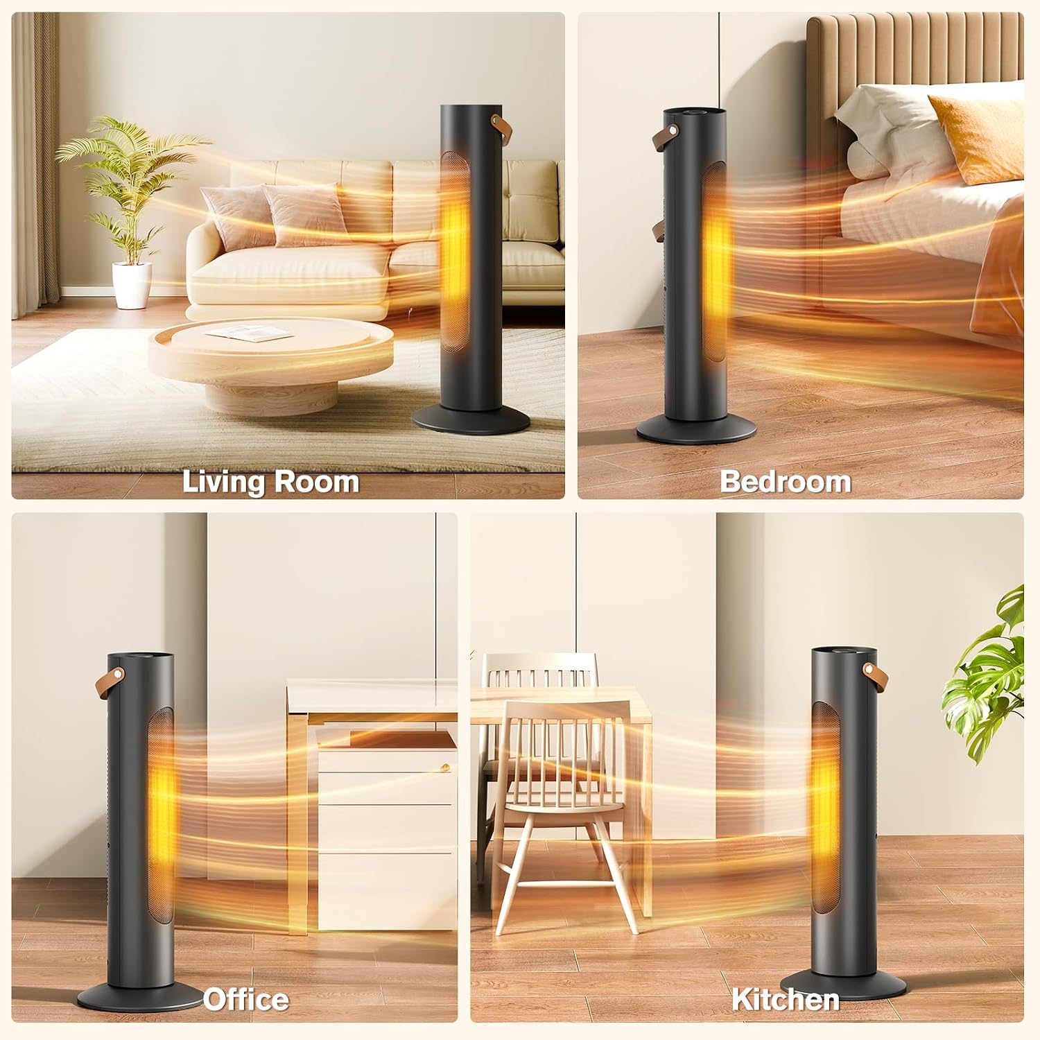 2-IN-1 Tower Heater And Fan Combo, 25' Electric Space Heaters For Indoor Use, 70°Oscillating, 2S Instant Heating, 1500W, 3 Heating & Fan Modes,Electric Portable Heater For BedroomOfficeHome, Black
