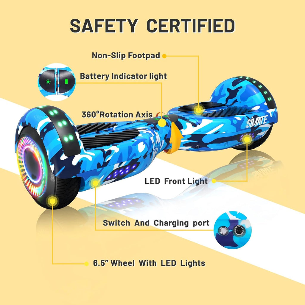 SIMATE Hoverboard, Bluetooth All Terrain Hover Boards with LED Lights and APP Control, Gifts for Kids Adults Girls Boys, for All Ages
