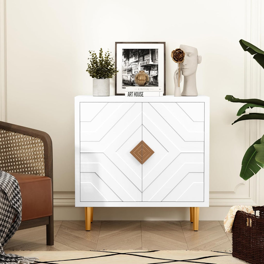 HLR Storage Cabinet with 2 Doors, Accent Cabinet with Decorative Embossed Pattern Doors, Buffet Cabinet Sideboard for Living Room, Kitchen, Dining Room, Hallway
