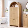 IFBUY 71' Tall Arched Bathroom Storage Cabinet, Modern Fluted Storage Cabinet w/Doors, 3 Adjustable Shelves, 6 Door Shelves, Wood Freestanding Cabinet for Bathroom, Entryway, Hallway, Natural