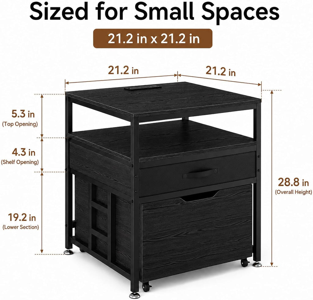 Mini Fridge Stand with Storage Drawer for Dorm Room, 220 lb Heavy Duty Refrigerator Stand with Power Outlet and Pull-Out Basket, Small Fridge Table for Apartment, office, Kitchen, Black