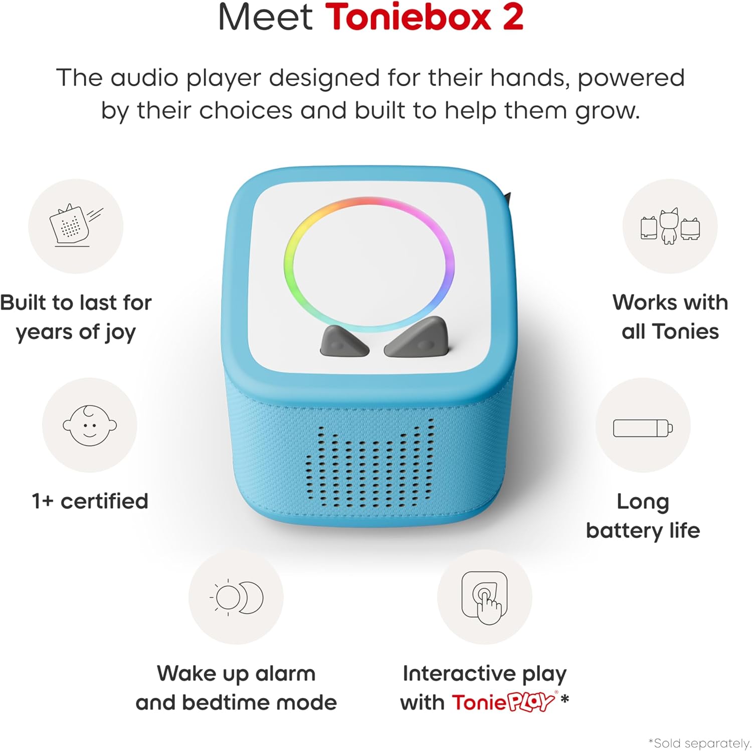 Toniebox 2 Audio Player Bundle for Kids 1+ with Playtime Puppy, Bedtime, Counting & Celebration Songs - Sky Blue