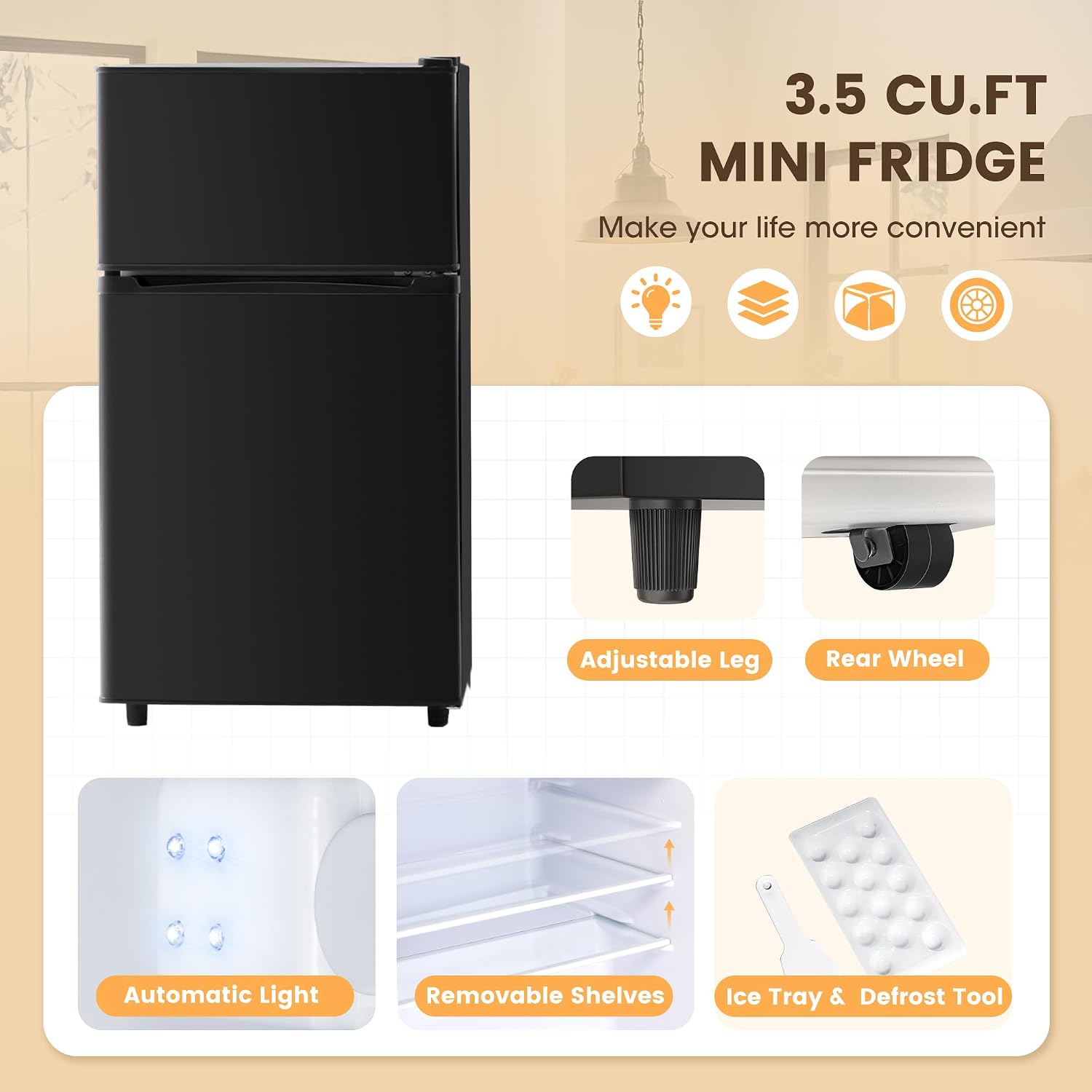 Manastin 3.5 Cu.Ft Mini Fridge with Freezer, Small Refrigerator with 2 Doors for Kitchen, Dorm, Office and Bedroom, Mini Refrigerator with Adjustable Shelves (Black)