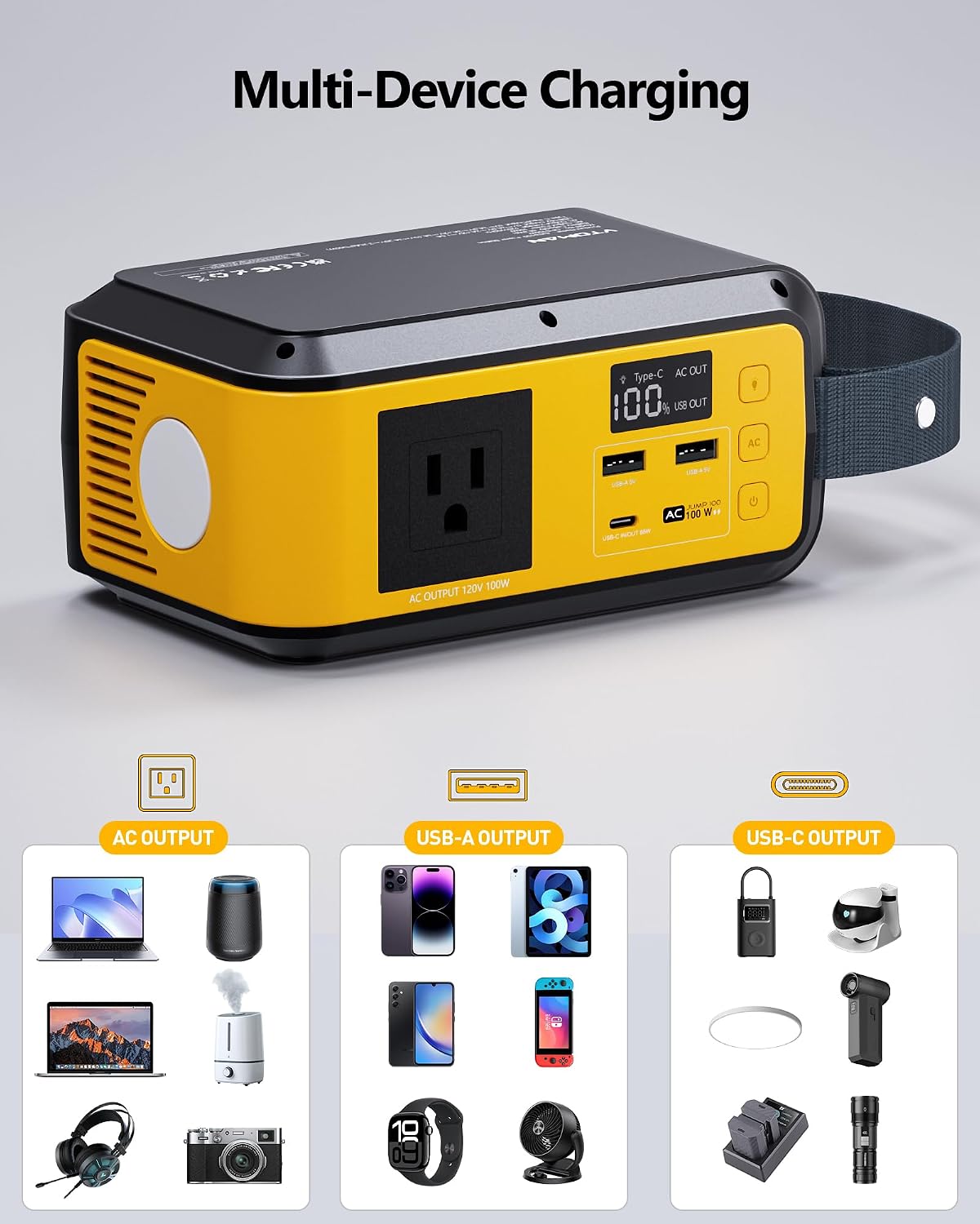 VTOMAN Jump100 88.8Wh/100W+Jump 600X 299Wh/600W Portable Power Station, LiFePO4 Battery Solar Generator for Camping, Hiking, Fishing, Home Backup