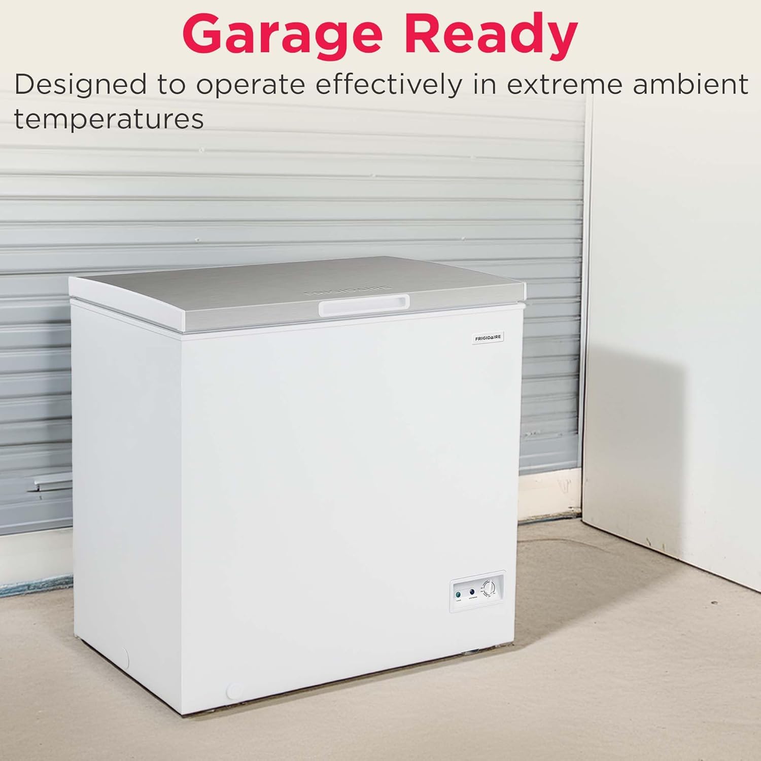 Frigidaire Chest Deep Freezer, 7 Cu. Ft. Capacity, Shiny Stainless Steel Top Lid Design-Adjustable Thermostat-Removable Vinyl Coated Wire Basket-Easy Defrost Drain- Garage Ready