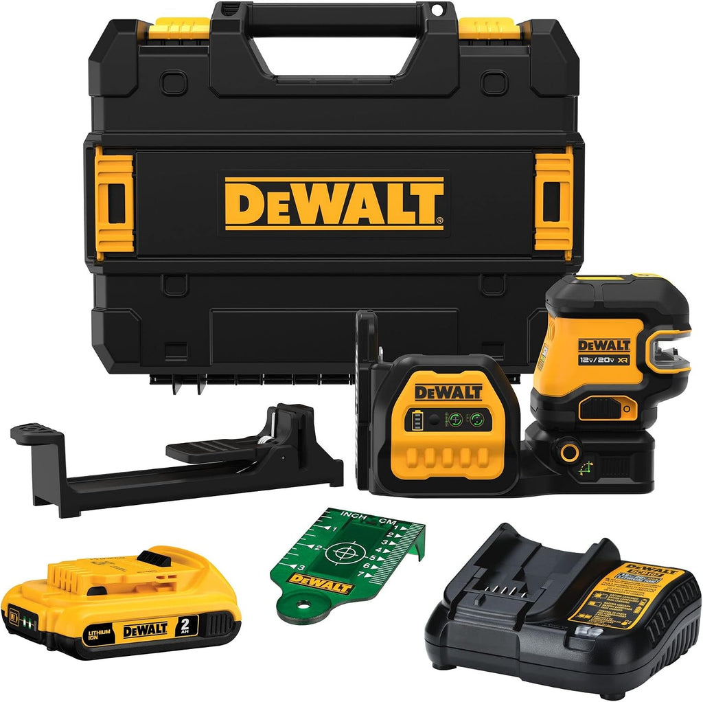 DEWALT 20V/12V MAX Laser Level Kit, Cross Line Laser and 2 Spot Laser, Green (DCLE34220G)