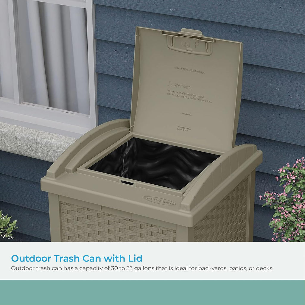 YITAHOME Large Outdoor Kitchen Cart & Bar Table Bundle with Suncast 33 Gallon Hideaway Trash Can for Patio