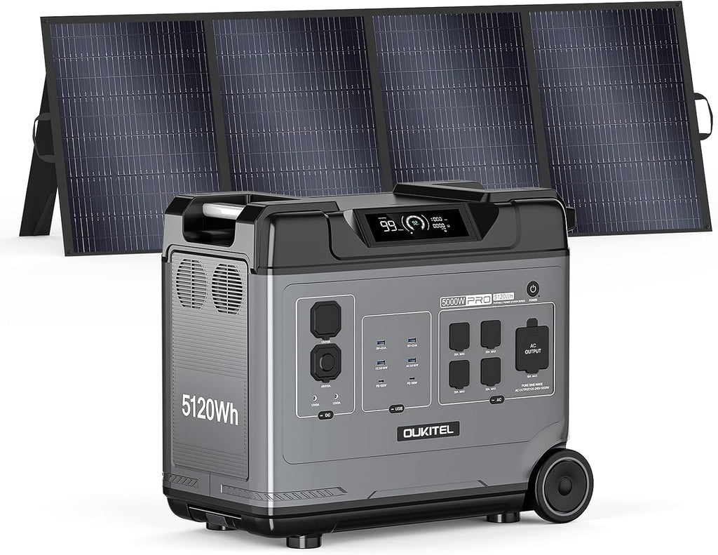 Oukitel BP5000 Pro MAX (5120Wh/5000W) Solar Generator with 400W Solar Panel, 120V/240V Split Phase Output, 9000W Peak Power Station for Home Emergency Backup, Off-Grid, Camping & RV