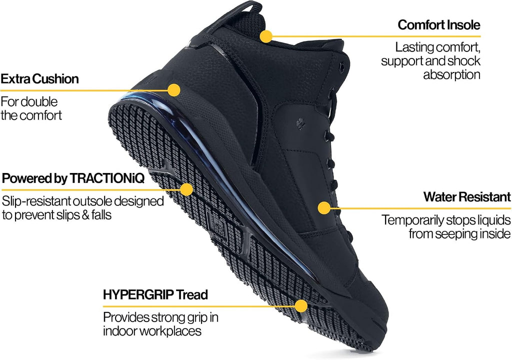Shoes For Crews Men's Slip-Resistant High-Top Work Sneakers - Comfortable, Non-Slip Work Shoes for Men in Food Service, Healthcare, Retail - Tigon