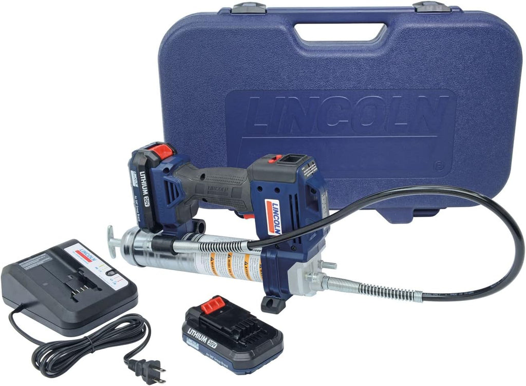 Lincoln 1884 PowerLuber 20 Volt Battery Powered Grease Gun with 36' Hose for Automotive, Agricultural, and Industrial Equipment, 10,000 PSI, Trigger-Operated, 2-Speed, (2) Lithium-Ion Battery Pack