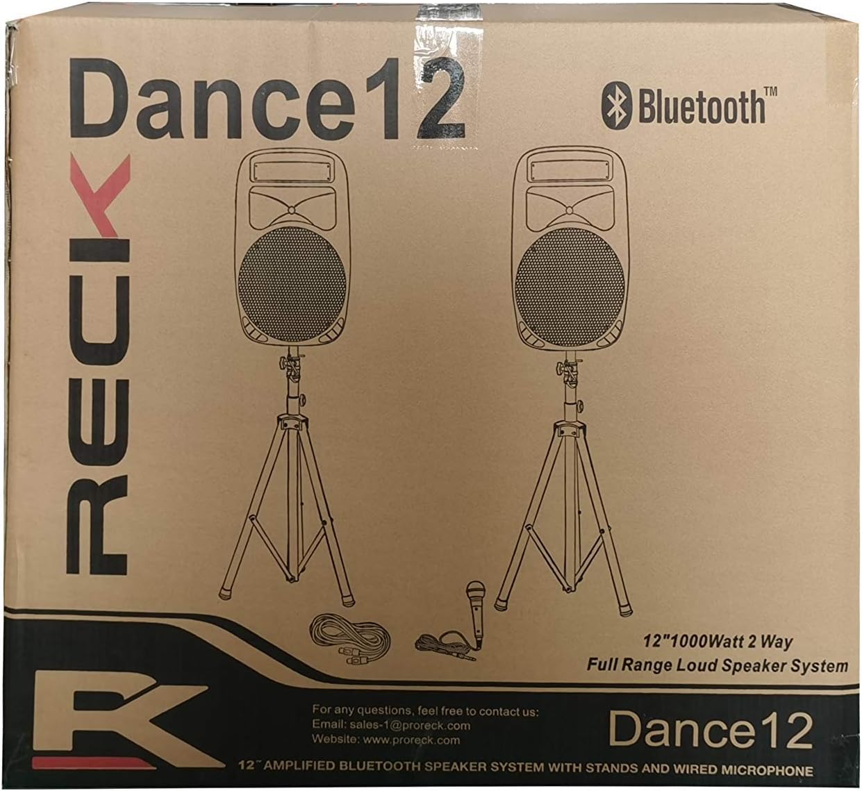 RECK DC 12 Portable 12-Inch 1000 Watts 2-Way Powered Dj/PA Speaker System Combo Set with Bluetooth/USB/SD Card Reader/FM Radio/Remote Control/Speaker Stand/Wired mic