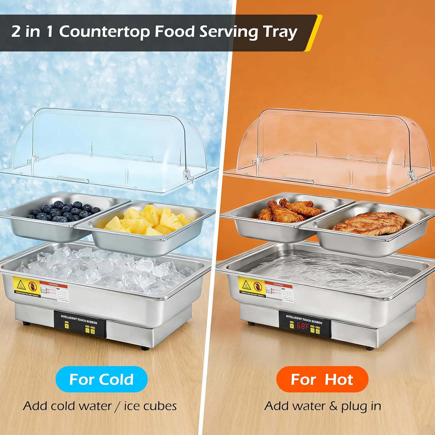 Dyna-Living Electric Chafing Dishes for Buffet, 9.5QT Half Size Chafing Dish Buffet Set 600W Electric Buffet Servers and Warmers with Temp Control Display Roll Top Food Warmers for Parties Catering