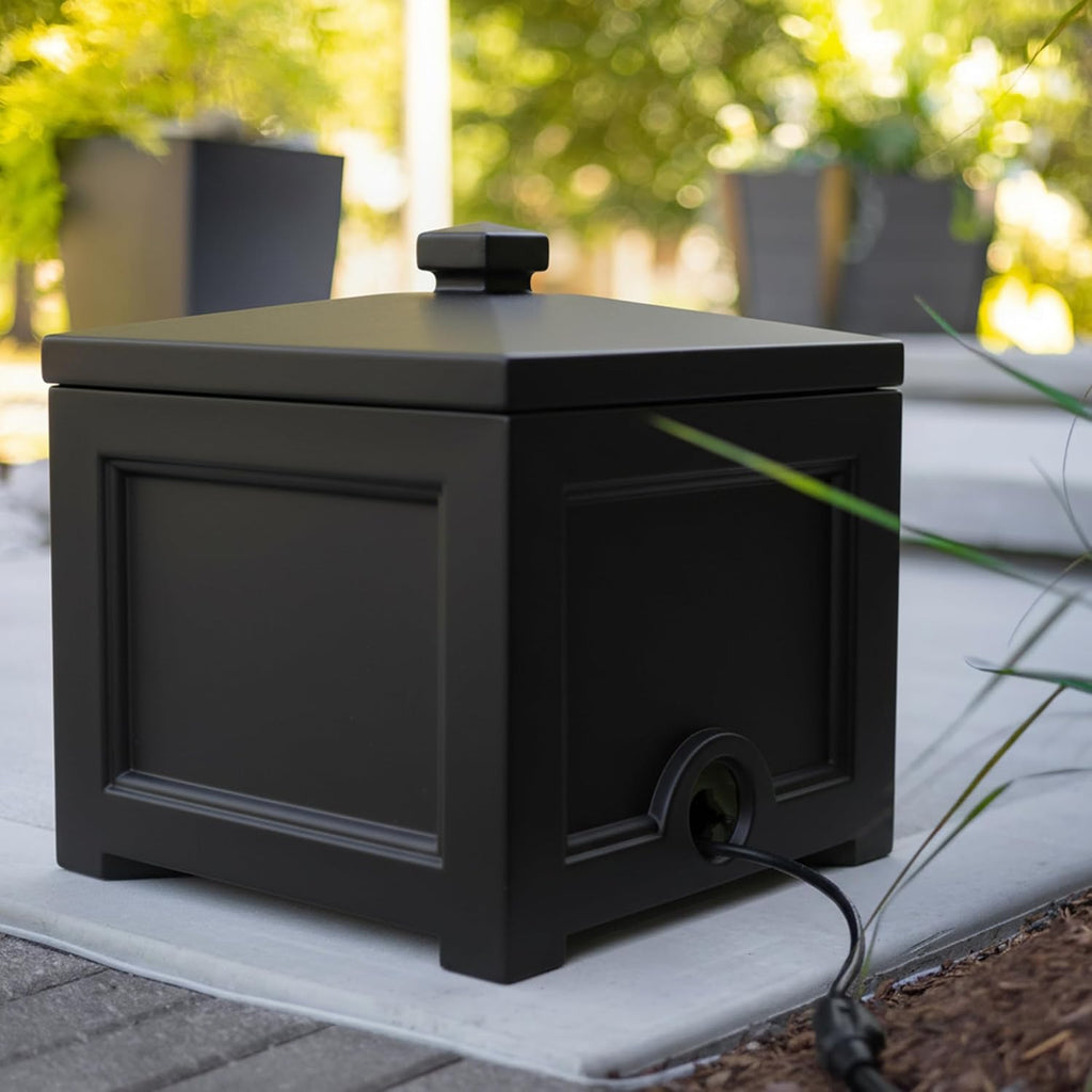 Mayne Heavy Duty Cable Storage Solution for Home & Garage, Lightweight & Functional Outdoor Storage Bin with Lid, Stylish Cable Organizer and EV Charger Storage, Black