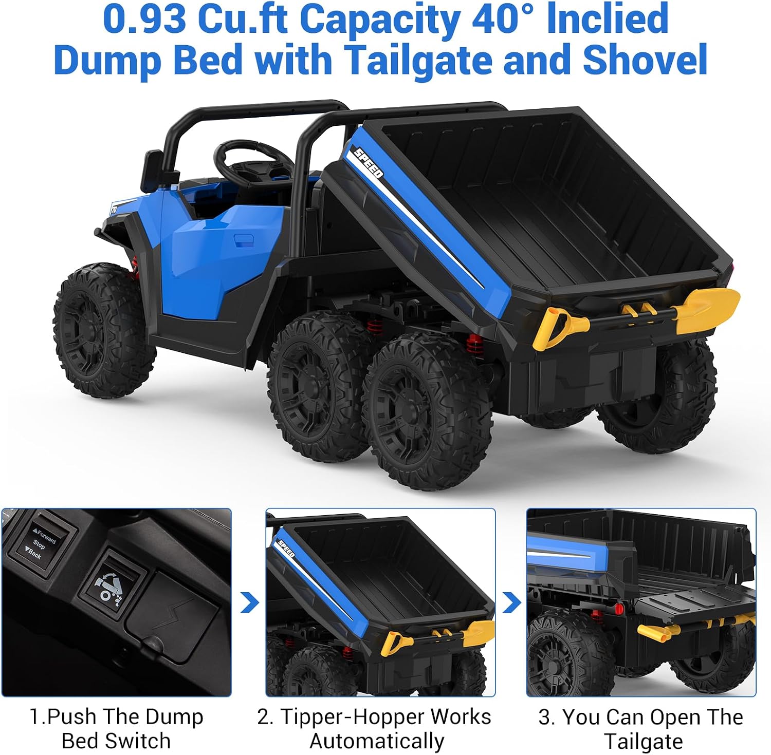 GarveeLife 24V 2 Seater Ride on Dump Truck with Remote Control for Big Kids, 4WD 6 Wheels Ride on Car w/Music Player & LED Lights, Ride Toy Gift for Kid