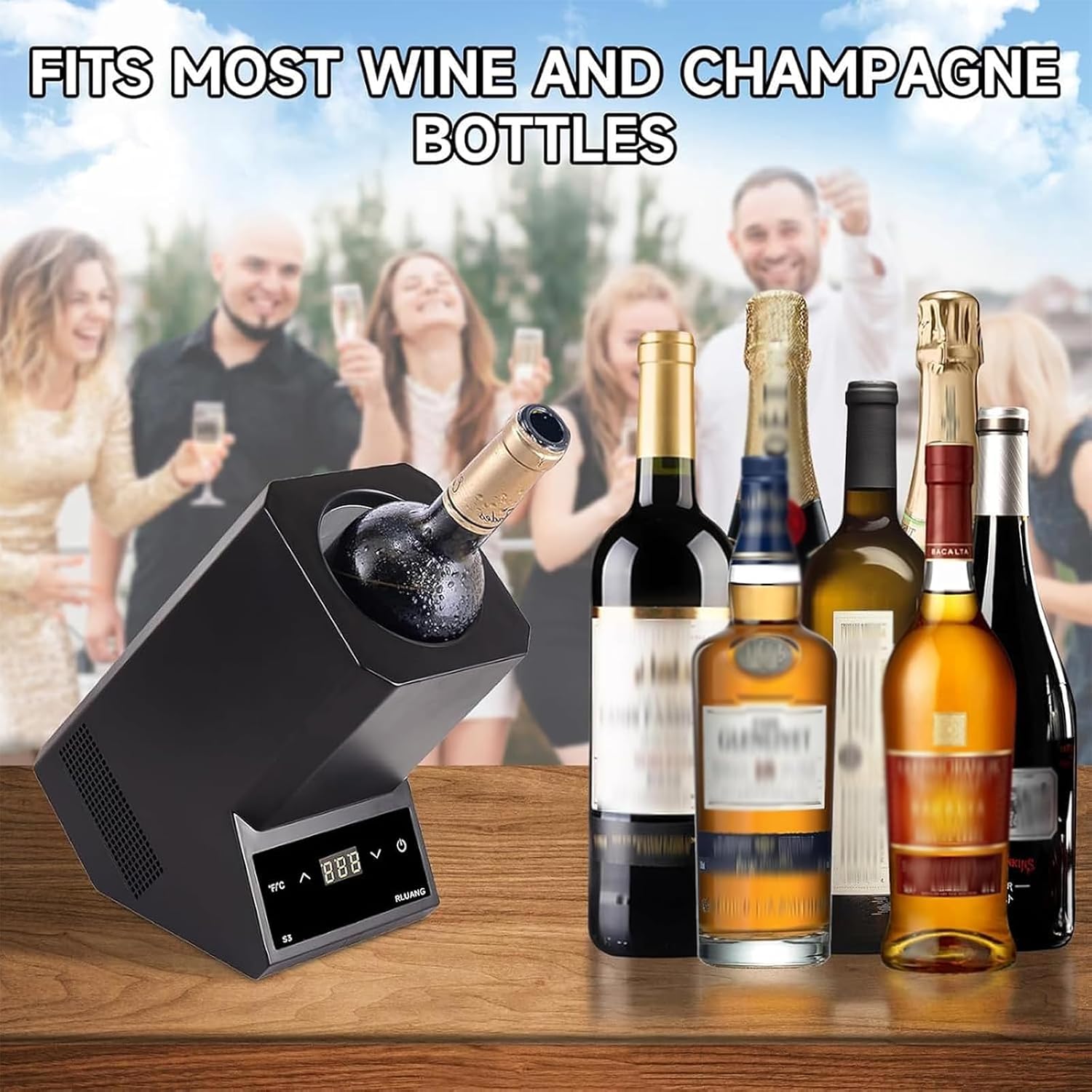 750mL Single Bottle Cooler, Portable Electric Wine Chiller with Digital Display, Adjustable Temperature 41°F-64°F, 24h Cold, Stainless Body, for 3.54' Diameter Red and White Wine