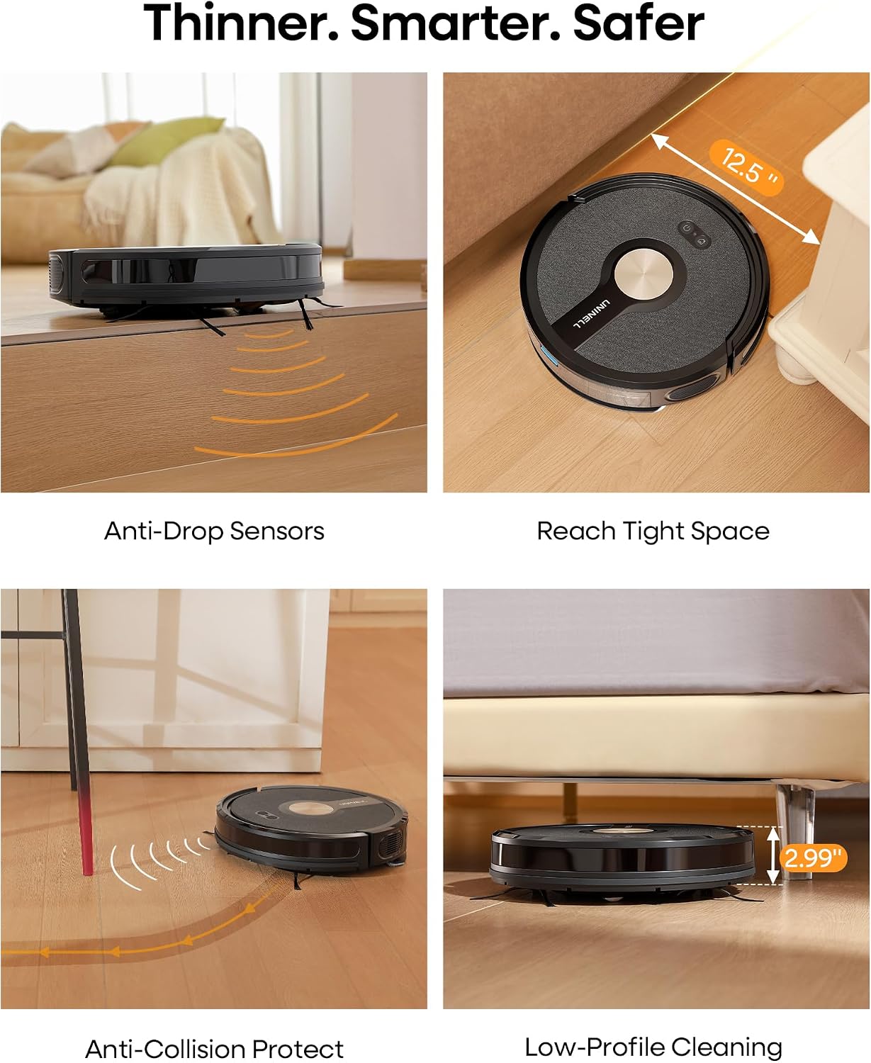 Robot Vacuum and Mop Combo, 5000Pa Suction for Pet Hair, 180Min Runtime Self-Charging, Ultrathin 2.99' for Bedroom/Living Room/Apartments with Pets, Wi-Fi App Alexa Control UR1