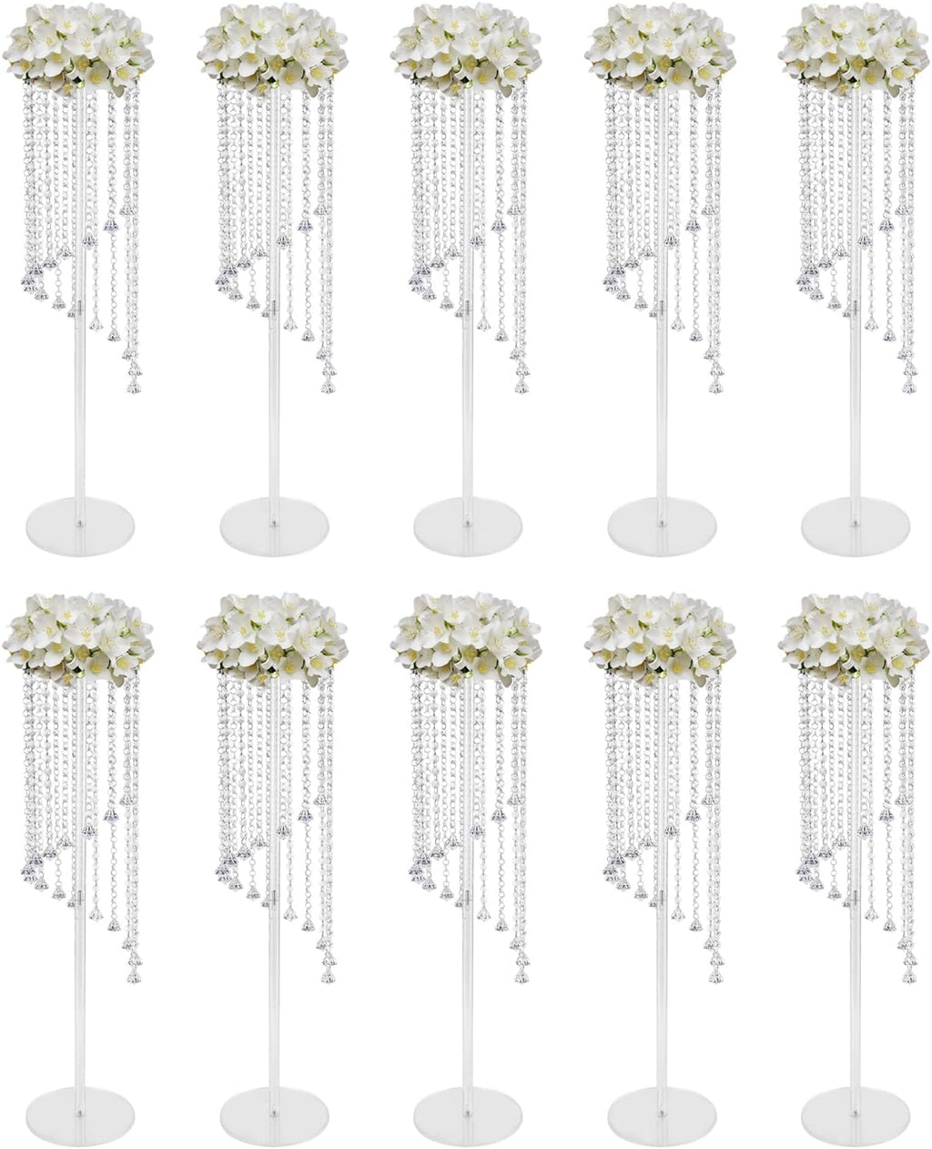 10Pcs Luxurious Acrylic Crysta Flower Stand, Wedding Centerpieces on Floor, Tall Flowers Arrangement Stands, Tabletop Vase, for Wedding Party, Dinner Event, Hotel/Home Decor