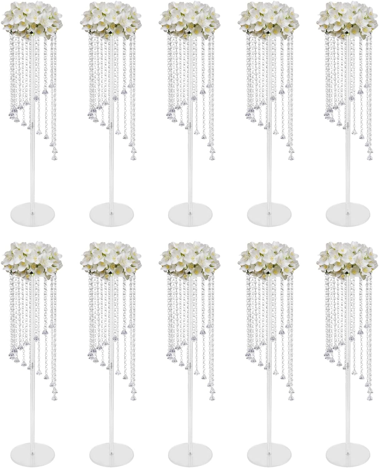 10Pcs Luxurious Acrylic Crysta Flower Stand, Wedding Centerpieces on Floor, Tall Flowers Arrangement Stands, Tabletop Vase, for Wedding Party, Dinner Event, Hotel/Home Decor