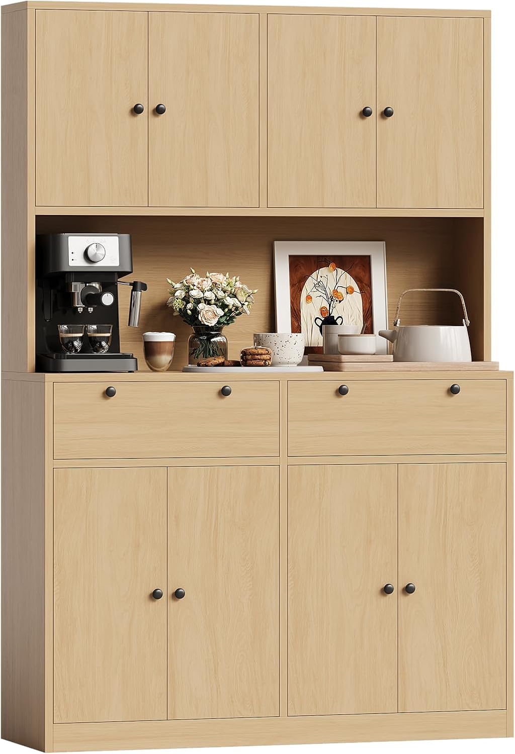 Garvee 71' Tall Kitchen Pantry Storage Cabinet with Charging Station, Food Hutch with Drawers, Doors, Shelves, and Countertop for Dining Room
