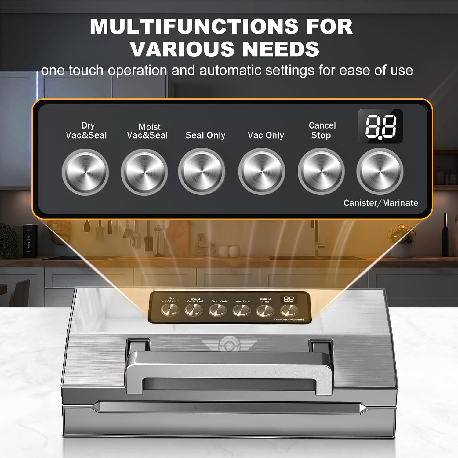 Precision Food Vacuum Sealer Machine, POWOT Fully Automatic Vacuum Sealing System, Commercial Food Vacuum Saver Pro, Double Heat Seal, Easy-Lock Handle, Built-in Cutter&Bag Storage, Hose&Bag Rolls