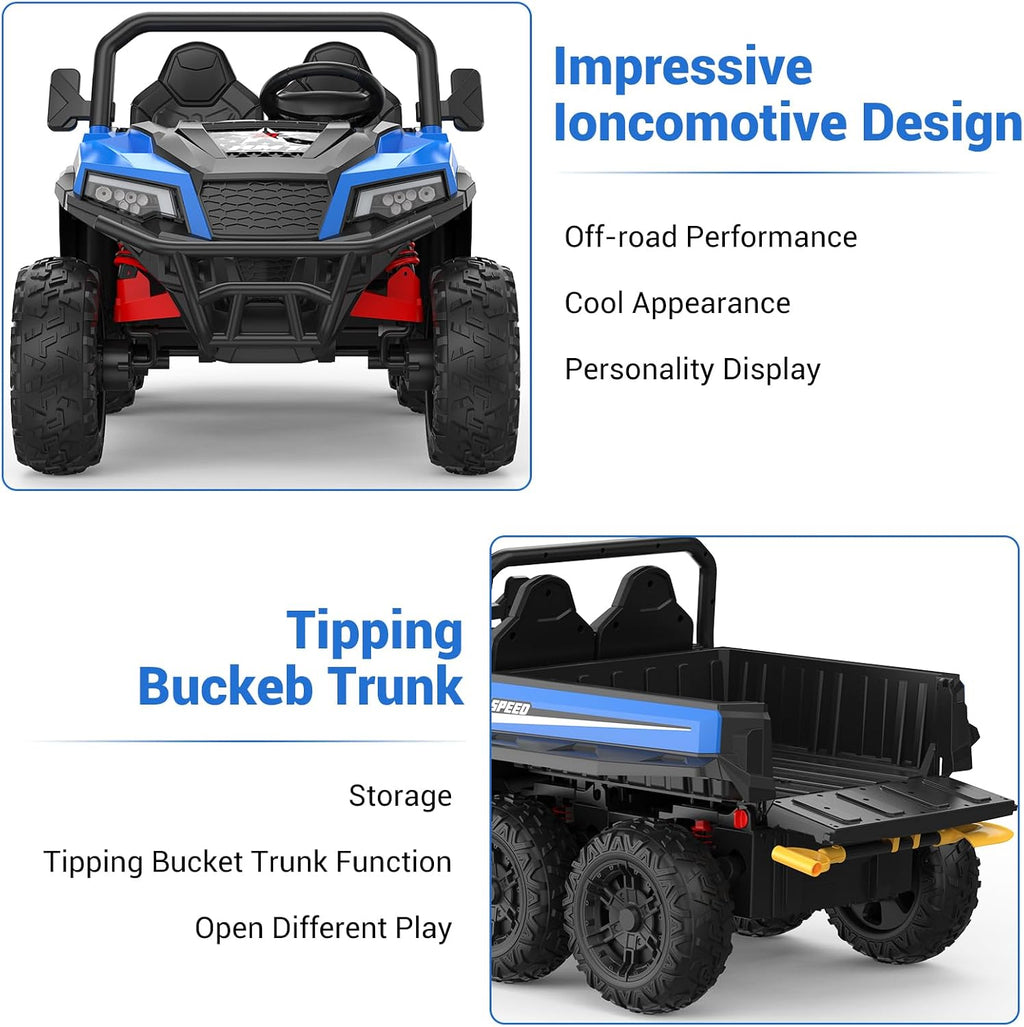 GarveeLife 24V 2 Seater Ride on Dump Truck with Remote Control for Big Kids, 4WD 6 Wheels Ride on Car w/Music Player & LED Lights, Ride Toy Gift for Kid