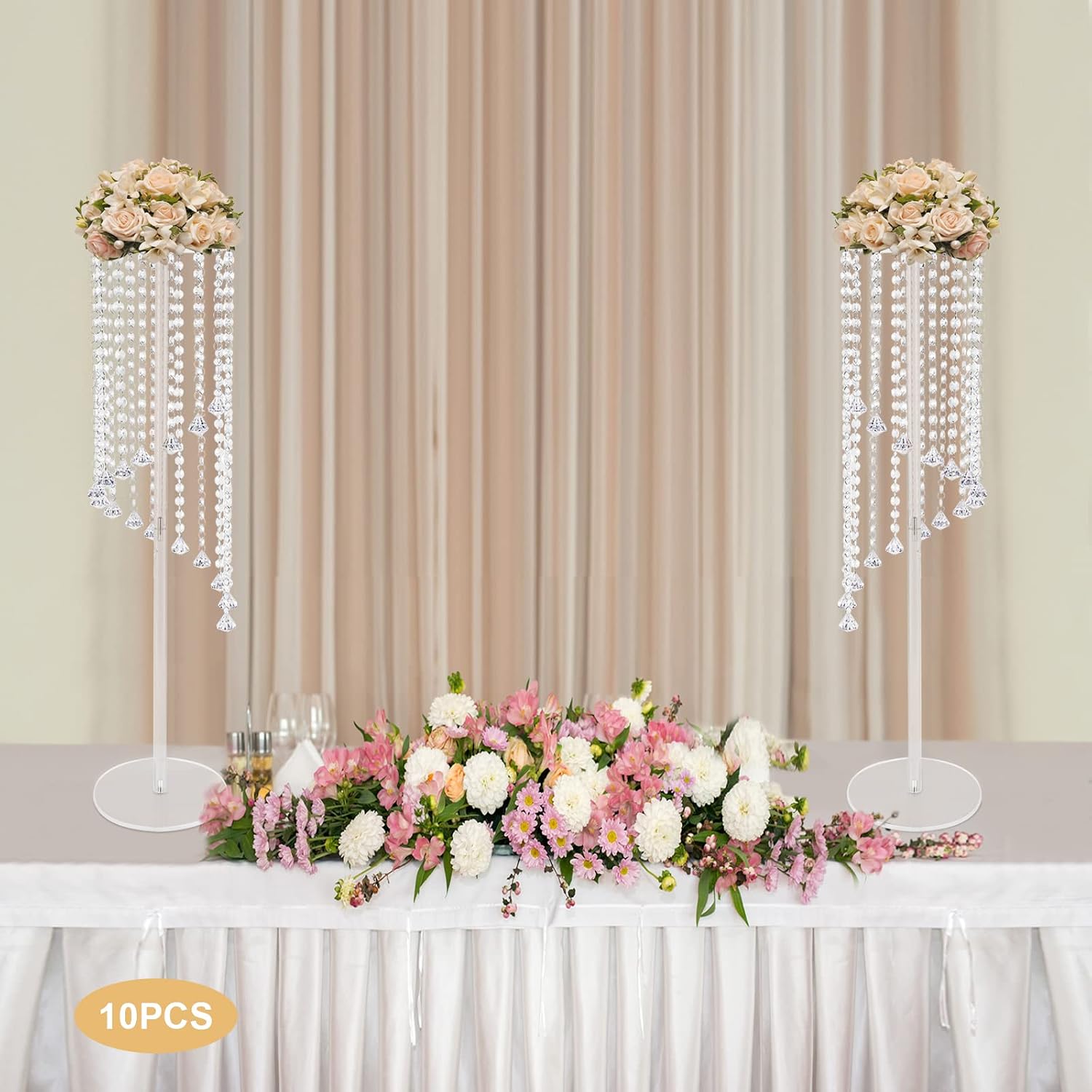 10Pcs Luxurious Acrylic Crysta Flower Stand, Wedding Centerpieces on Floor, Tall Flowers Arrangement Stands, Tabletop Vase, for Wedding Party, Dinner Event, Hotel/Home Decor