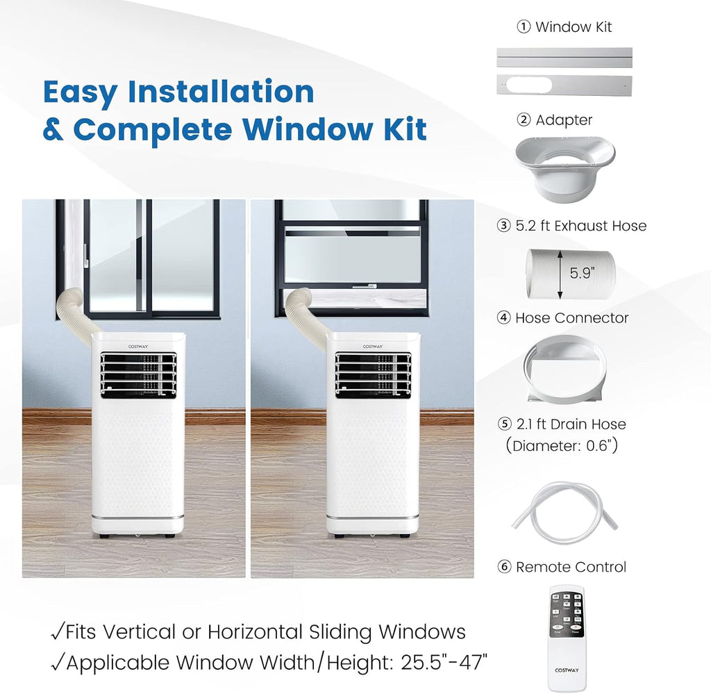 COSTWAY 10000 BTU Portable Air Conditioner, Personal AC Unit with Dehumidifier & Fan Mode, Sleep Mode, 24H Timer, LED Display, Child Lock, Remote Control, Cool Rooms up to 350 Sq.Ft (10000BTU)
