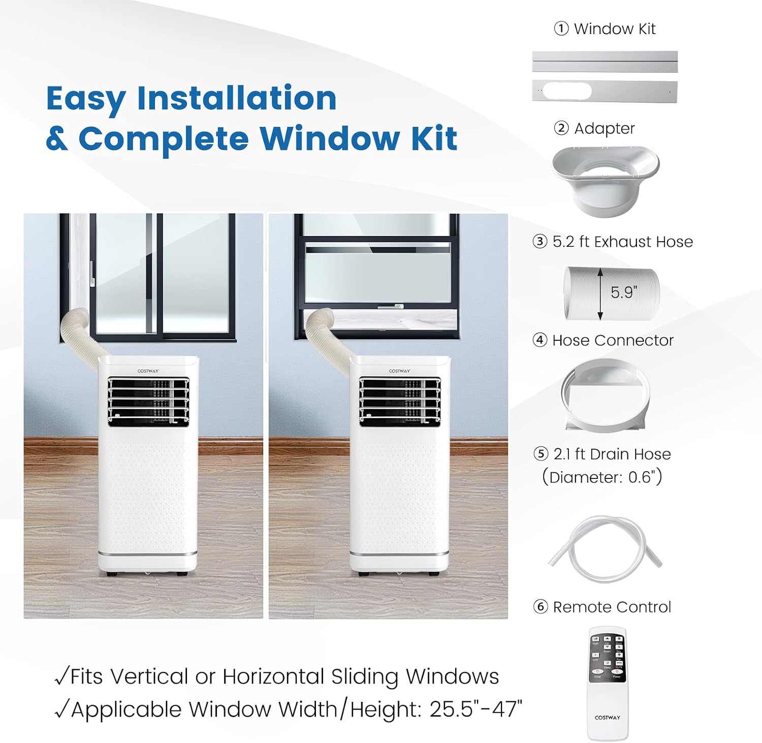 COSTWAY 10000 BTU Portable Air Conditioner, Personal AC Unit with Dehumidifier & Fan Mode, Sleep Mode, 24H Timer, LED Display, Child Lock, Remote Control, Cool Rooms up to 350 Sq.Ft (10000BTU)