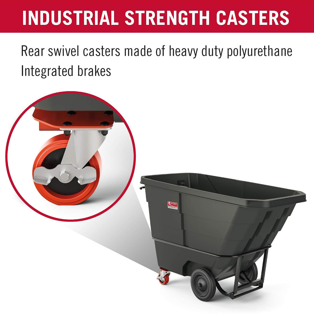 Suncast Commercial Light Duty 3/4 Cubic Yard Roto-Molded Tilt Truck with Integrated Brake, 750-Pound Capacity, 69'L x 41'W x 31'H', Made in The USA