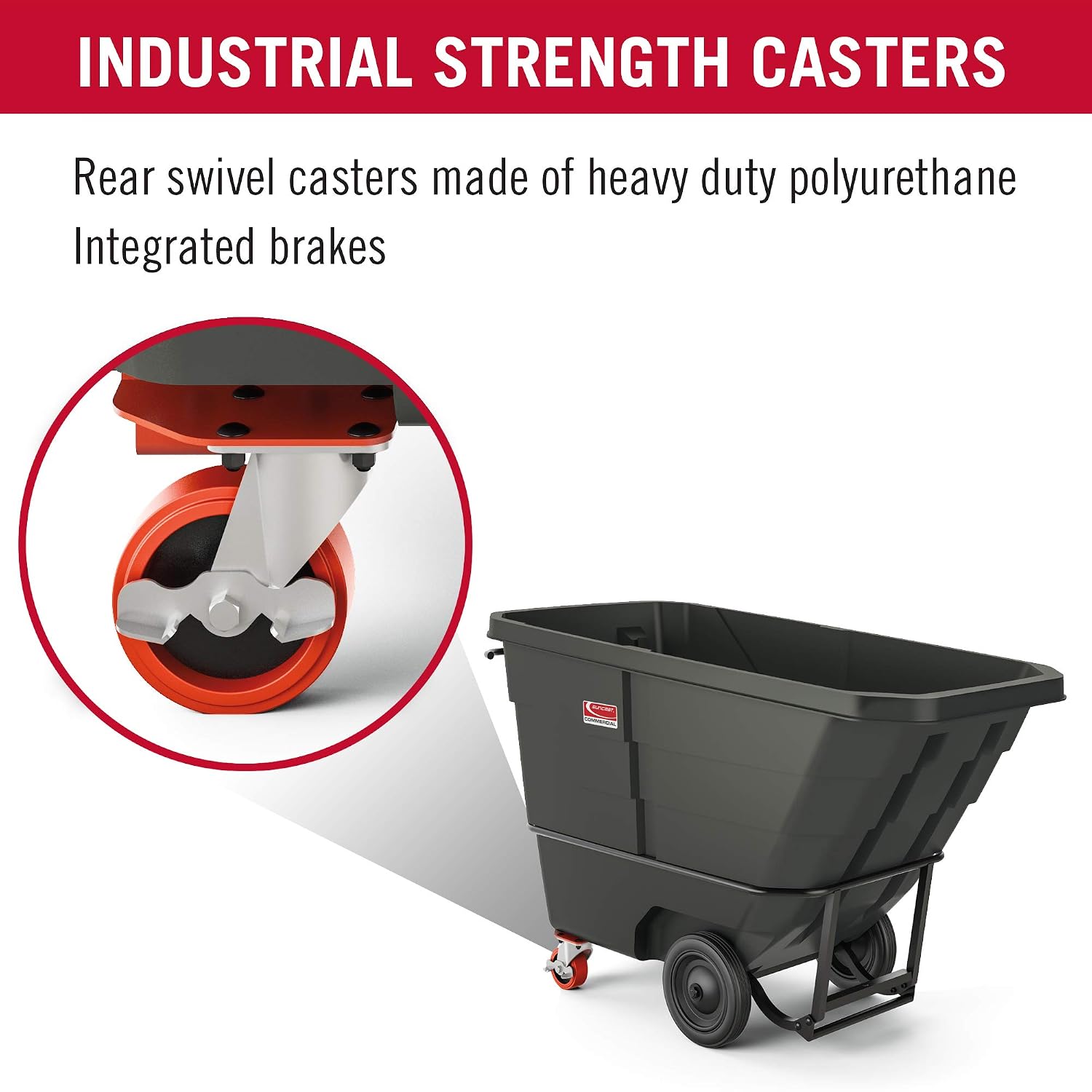 Suncast Commercial Light Duty 3/4 Cubic Yard Roto-Molded Tilt Truck with Integrated Brake, 750-Pound Capacity, 69'L x 41'W x 31'H', Made in The USA
