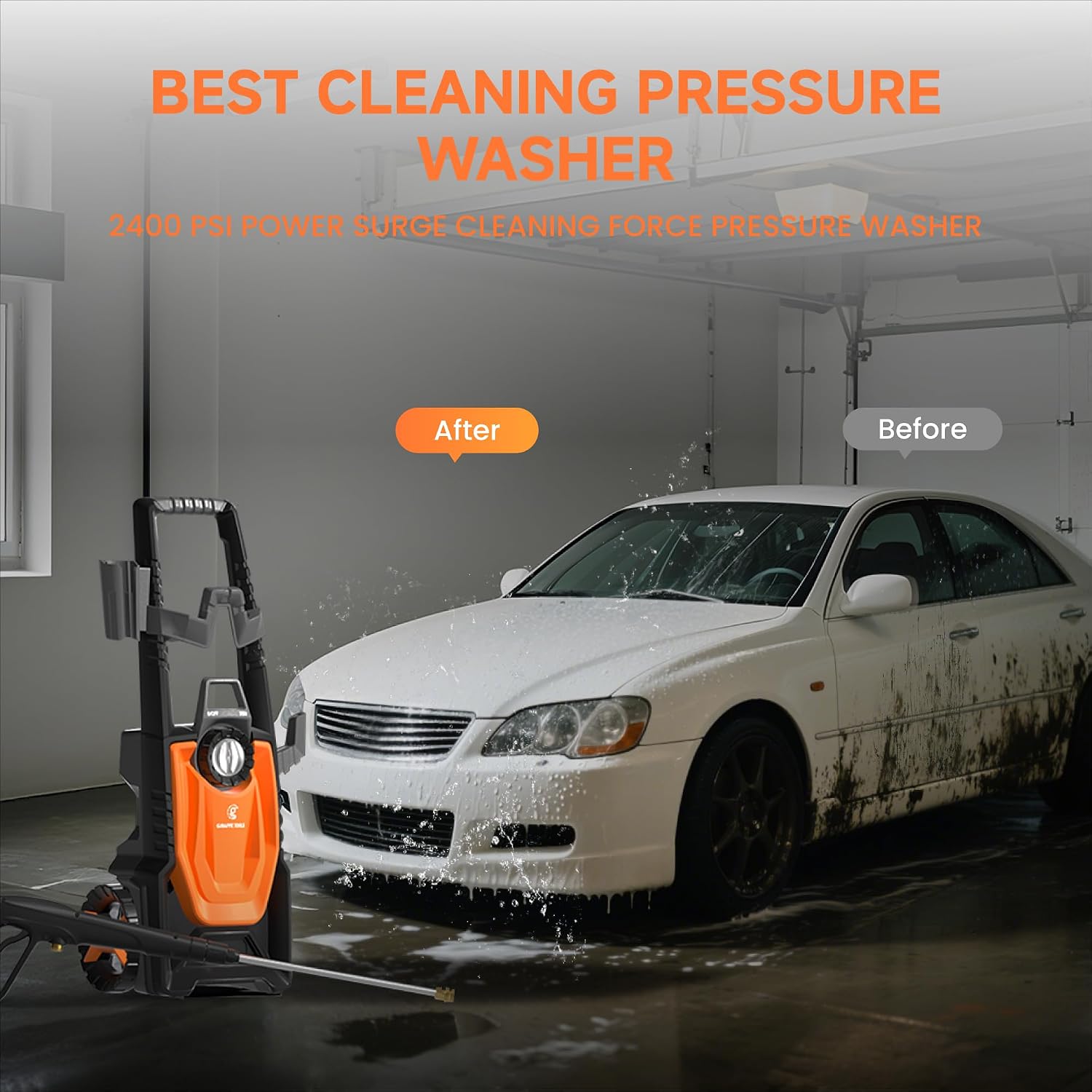 Giraffe Tools Pressure Washer, Max 2400 PSI, 2.3 GPM Electric Power Washer with 4 Quick-Connect Nozzles, Foam Cannon for Cars/Patios/Driveways/Fences, 20 ft