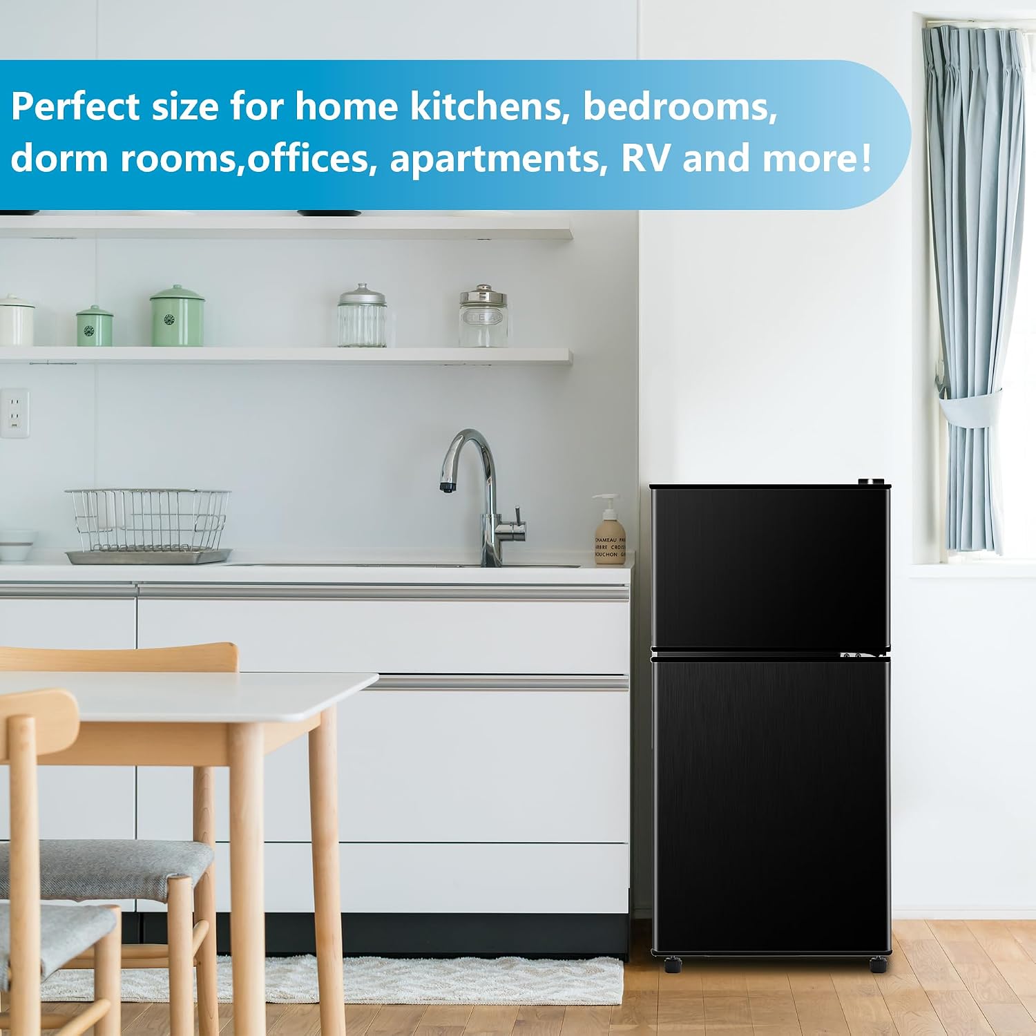 Fridge with Freezer, 3.2 Cu Ft Refrigerator, 2 Doors Refrigerator, Low noise, Energy-efficient, for Apartment, Dorm, Kitchens, Office and Bedroom