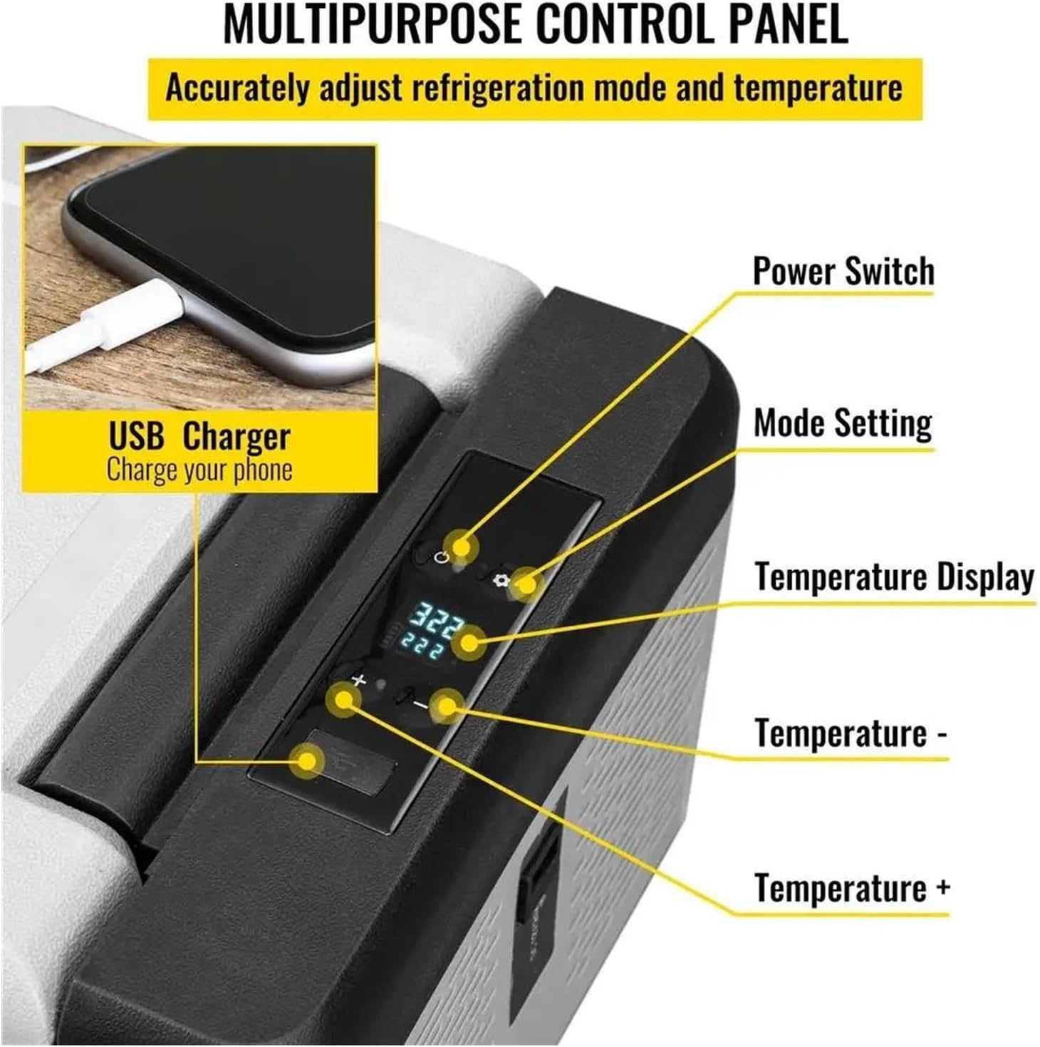 12V Car Refrigerator Electric Cooler Freezer With Temperature Control App Dual Voltage Camping Road Trips Outdoor Use