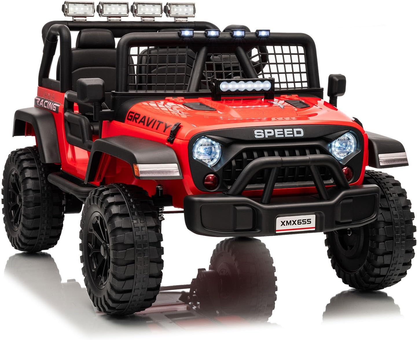 24V Ride on Car for Kids, 2 Seater Electric Truck with Parent Remote Control, Spring Suspension, 2 Speeds, LED Headlight & Music Player, Kids Electric Vehicle for Aged 3-8 Years, Red