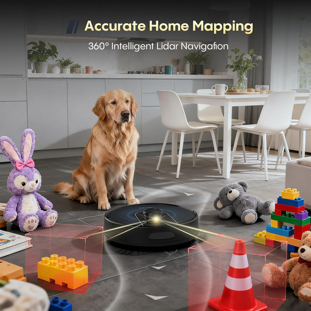 Bagotte Robot Vacuum and Mop Combo, 6000Pa Robotic Vacuums with Mapping, Automatic Self-Recharging, LiDAR Navigation,2.4G WiFi/App/Alexa/Remote Control for Pet Hair,Hard Floor,Carpet