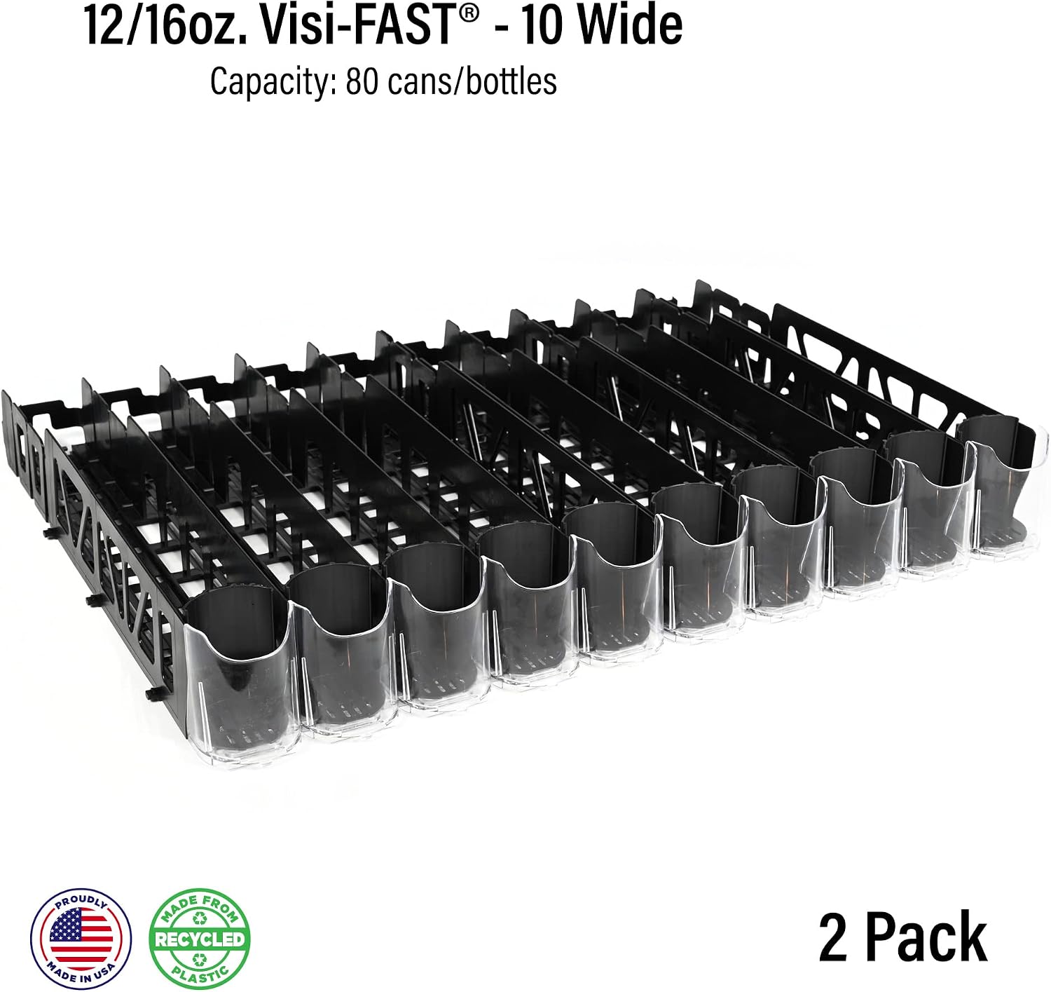 Visi-FAST Spring Push Drink Dispenser, Refrigerator Organizers and Storage for 12/16 oz Beverages, Bottles, and Cans, Drink Dispenser for Fridge, Commercial and Home, (Pack of 2)