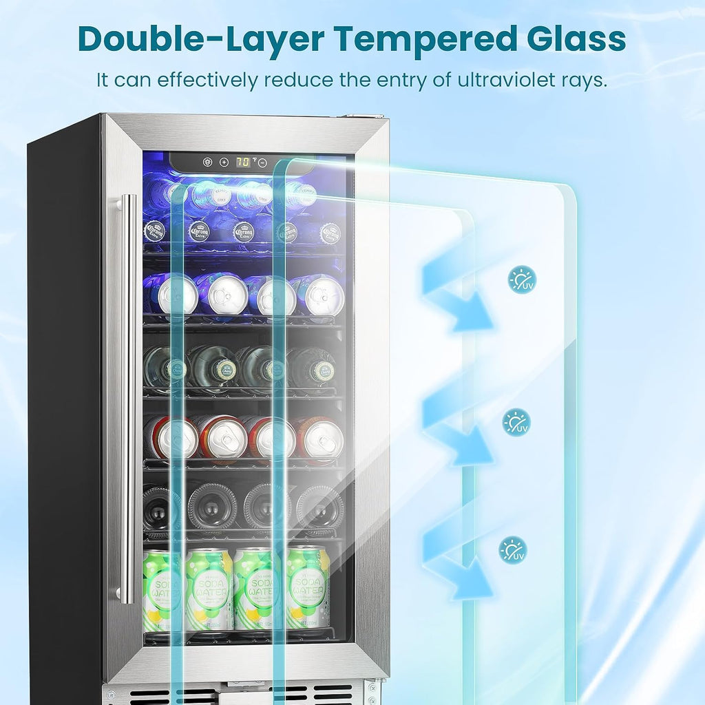 Antarctic Star 115 Can Beverage Refrigerator Cooler, 2.9 Cu.Ft Mini Fridge with Safety Lock, Beverage Cooler with Glass Door/LED Light/Adjustable Removable Shelves for Home/Office/Bar(Stainless Steel)