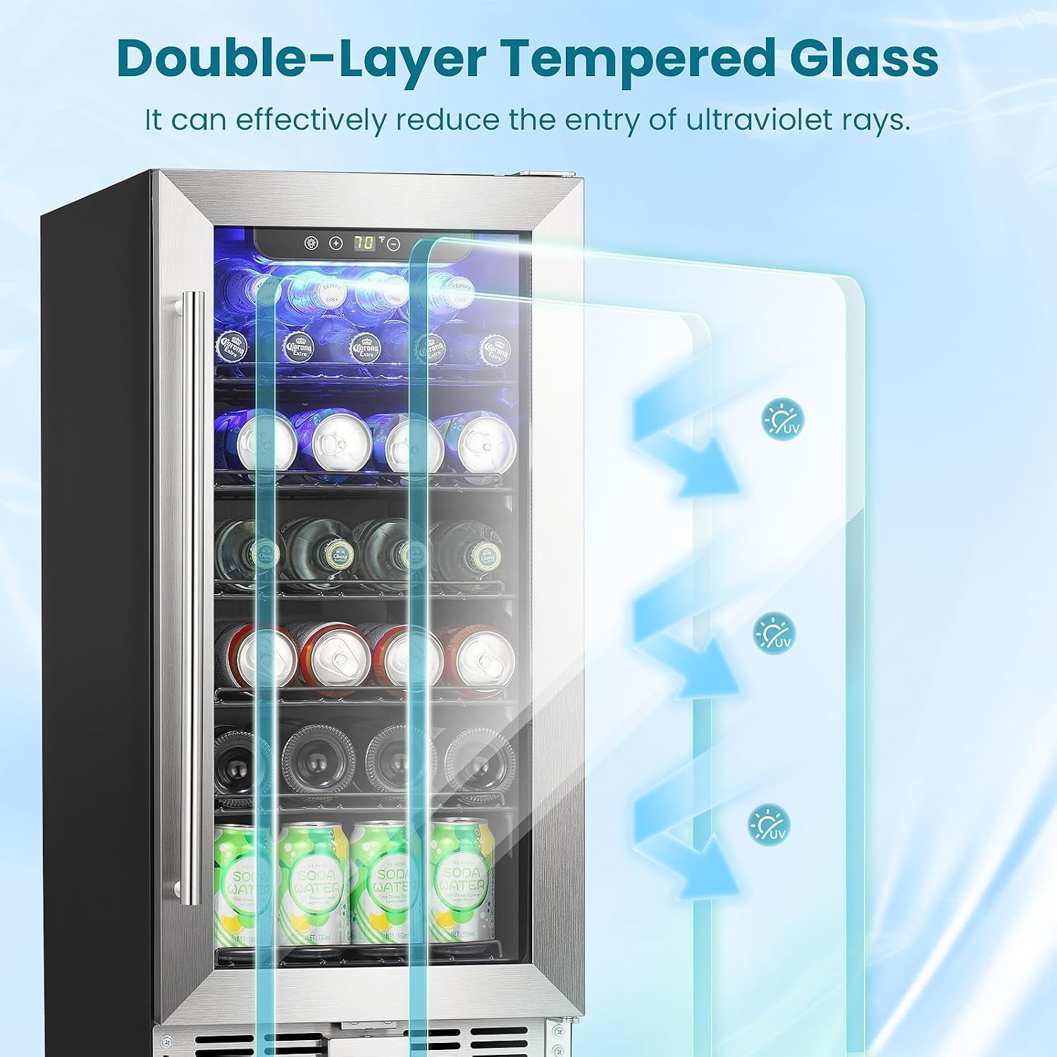 Antarctic Star 115 Can Beverage Refrigerator Cooler, 2.9 Cu.Ft Mini Fridge with Safety Lock, Beverage Cooler with Glass Door/LED Light/Adjustable Removable Shelves for Home/Office/Bar(Stainless Steel)