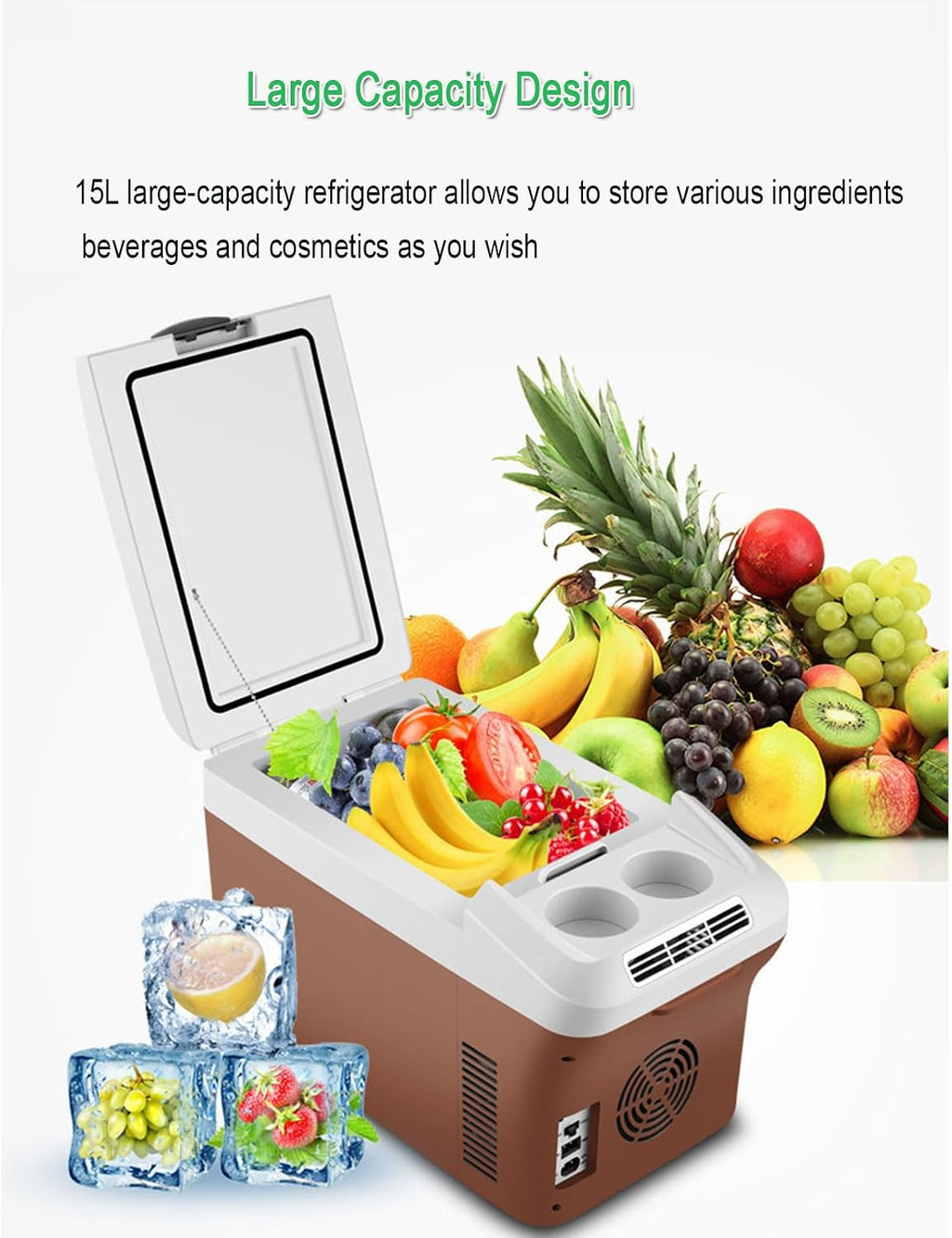 Car Refrigerator, Electric Cooler & Warmer 15L Portable Car Cooler with12V/24V DC 220 V AC Mini Fridge for Car/Camping/Travel/Truck